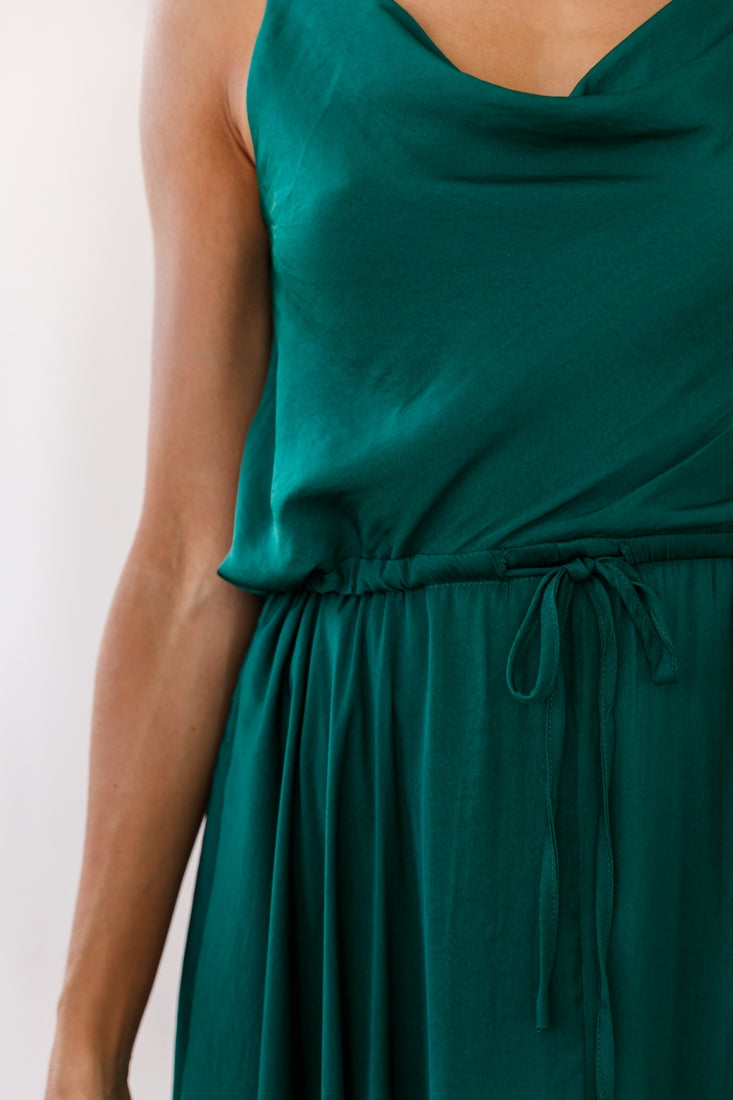 Ava Cowl Neck Drawstring Midi Dress Forest Green by Selfie Leslie