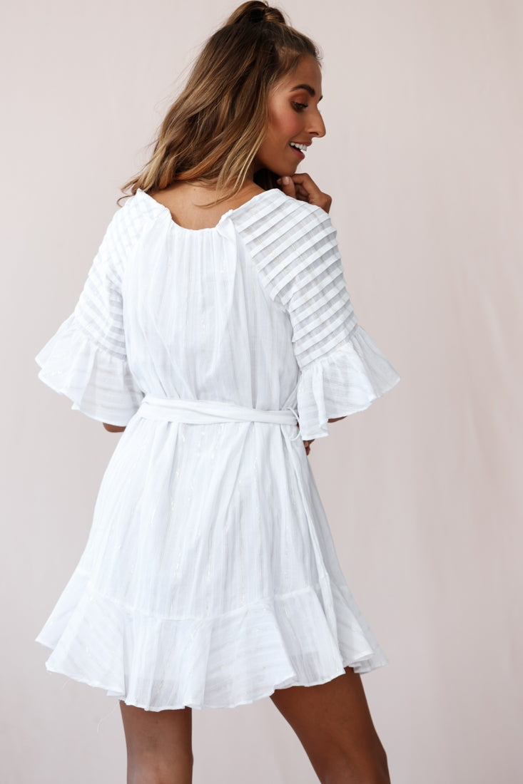 Estonia Pintuck Waist Tie Dress White by Selfie Leslie
