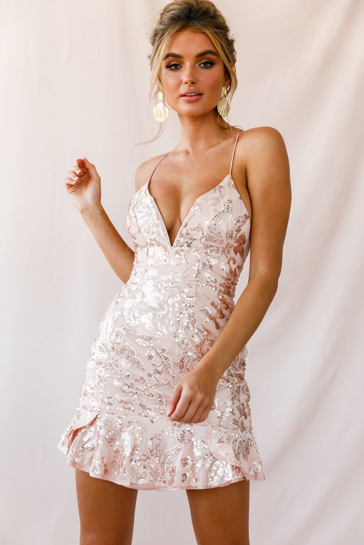 Dazed Lace-Up Back Dress Rose Gold by Selfie Leslie