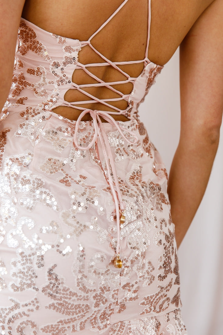 Dazed Lace-Up Back Dress Rose Gold by Selfie Leslie