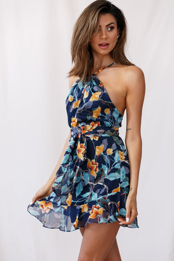 Bula Halterneck Open Back Dress Blue by Selfie Leslie