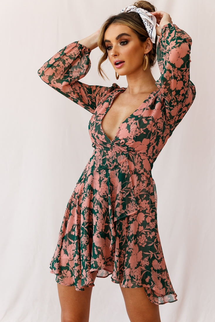 Wisteria Lane Long Sleeve Tea Dress Forest Green by Selfie Leslie