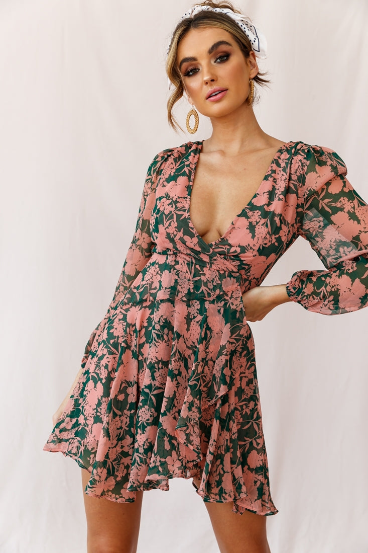 Wisteria Lane Long Sleeve Tea Dress Forest Green by Selfie Leslie