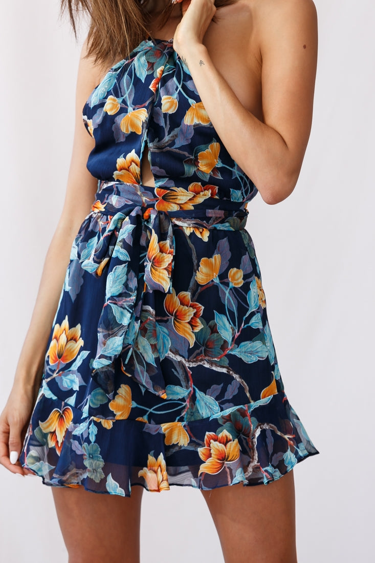 Bula Halterneck Open Back Dress Blue by Selfie Leslie
