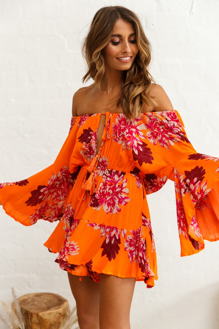 Fiona Drawstring Waist Romper Orange by Selfie Leslie