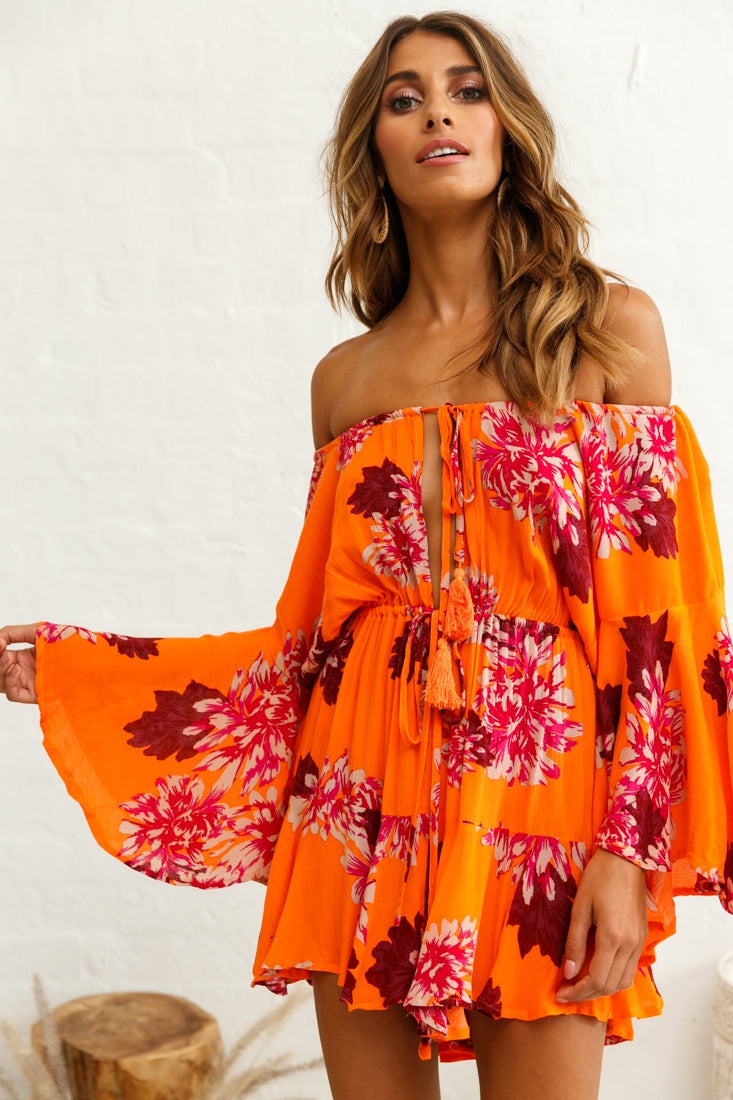 Fiona Drawstring Waist Romper Orange by Selfie Leslie