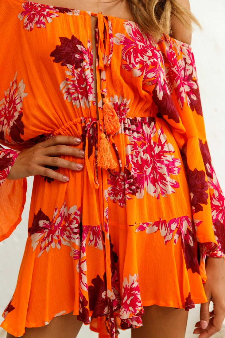 Fiona Drawstring Waist Romper Orange by Selfie Leslie