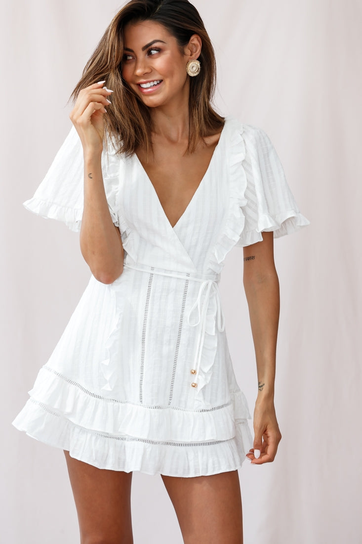 Marybelle Angel Sleeve A-Line Ruffle Dress White by Selfie Leslie