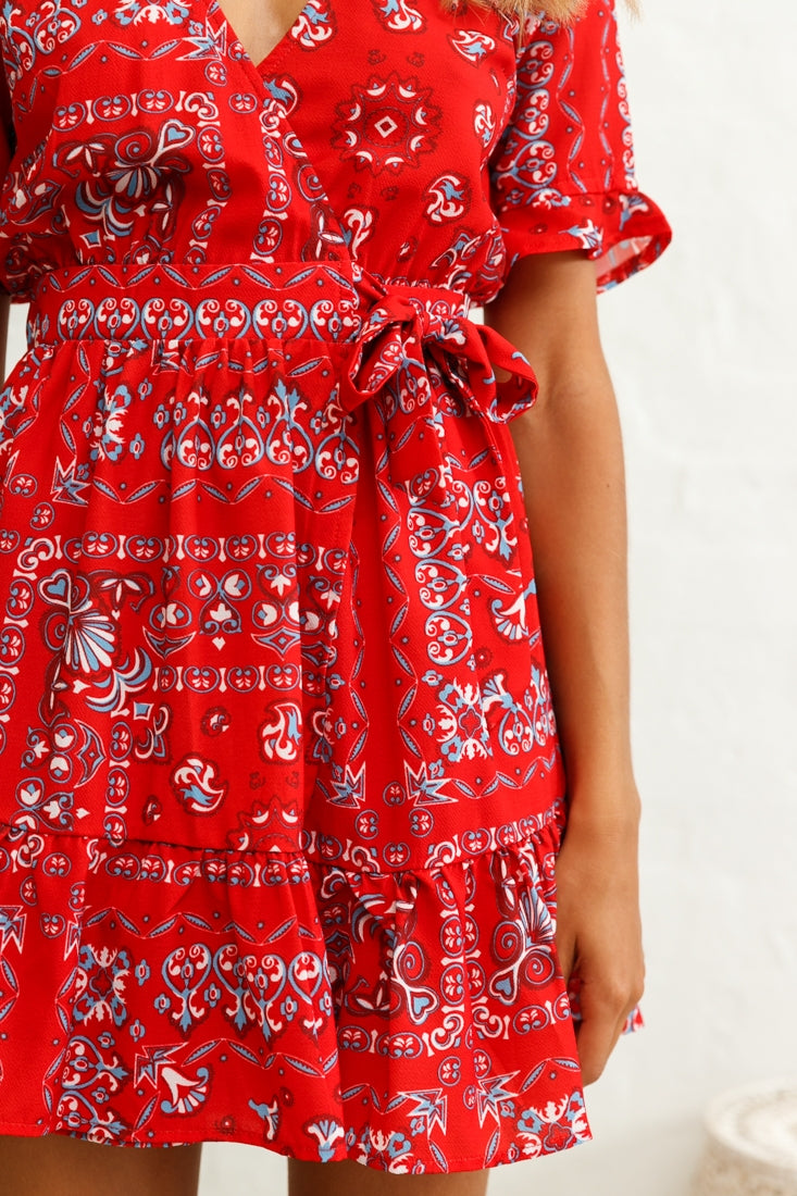 Rubi V-Neckline Wrap Dress Pattern Print Red by Selfie Leslie