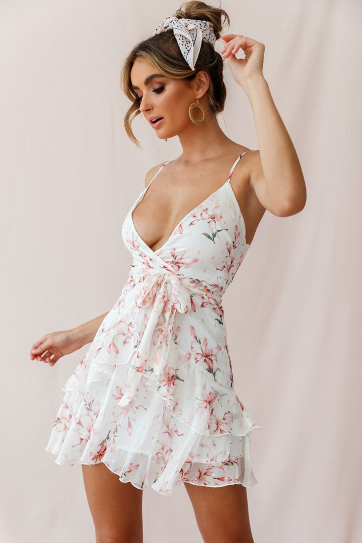 Kerry Floral Layered Dress Beige & Pink by Selfie Leslie