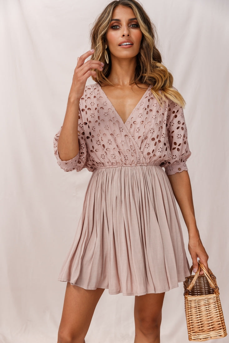 Indi Broderie Anglaise Swing Dress Mocha by Selfie Leslie