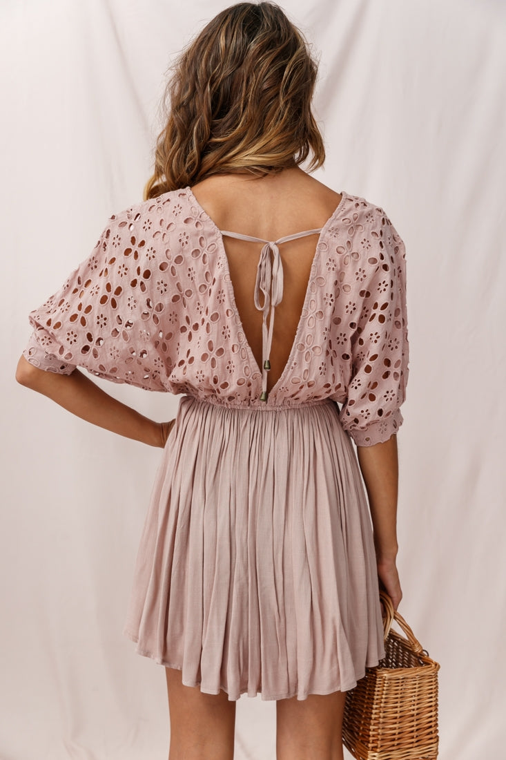 Indi Broderie Anglaise Swing Dress Mocha by Selfie Leslie