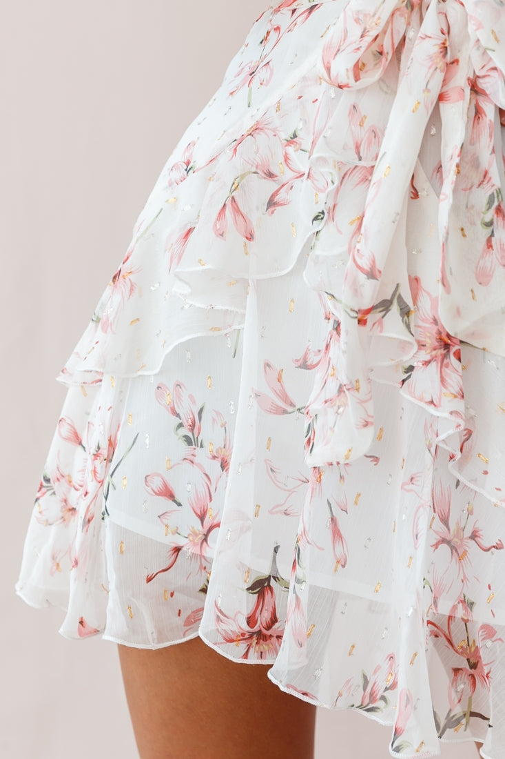 Kerry Floral Layered Dress Beige & Pink by Selfie Leslie