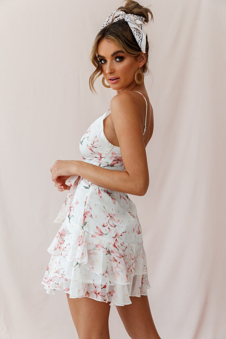 Kerry Floral Layered Dress Beige & Pink by Selfie Leslie
