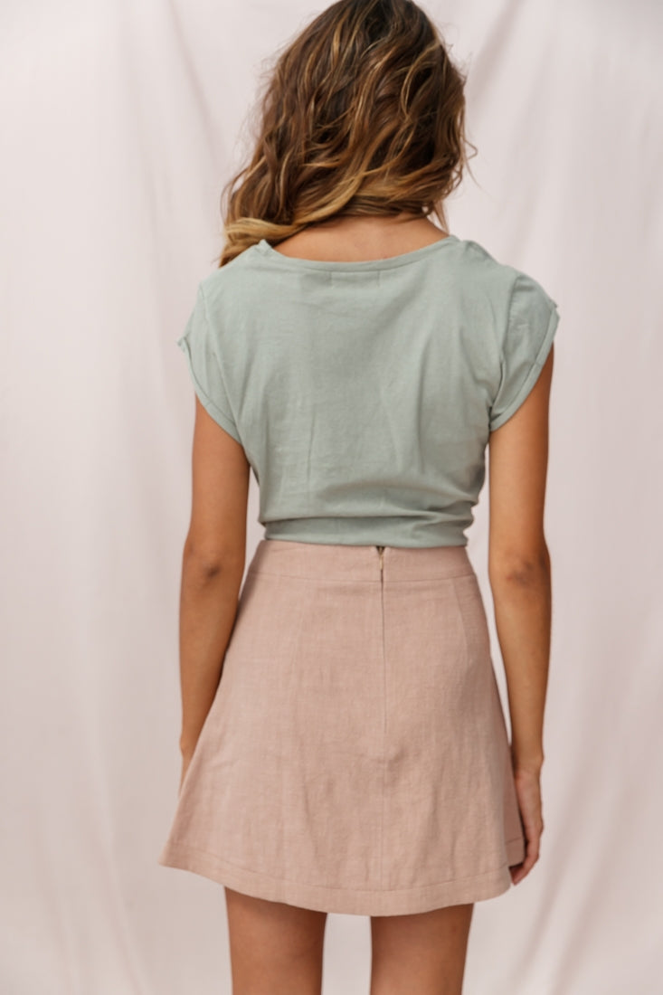 Pia Faux Placket Tortoise Shell Button Skirt Mocha by Selfie Leslie