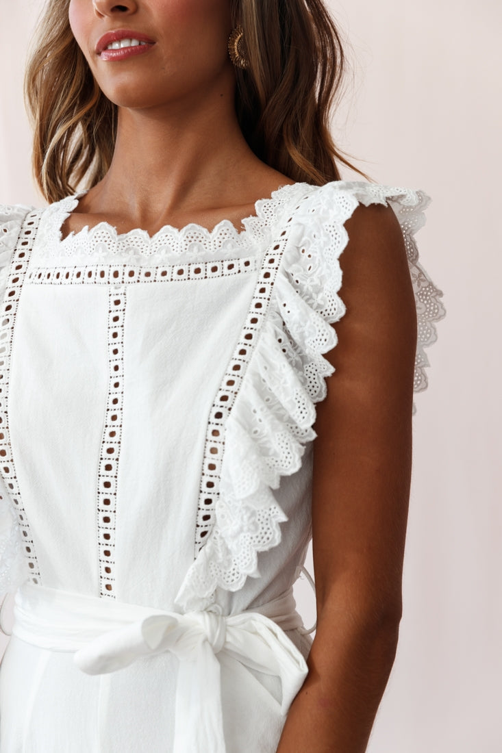Meadow Ruffle Strap Open Back Midi Jumpsuit White by Selfie Leslie