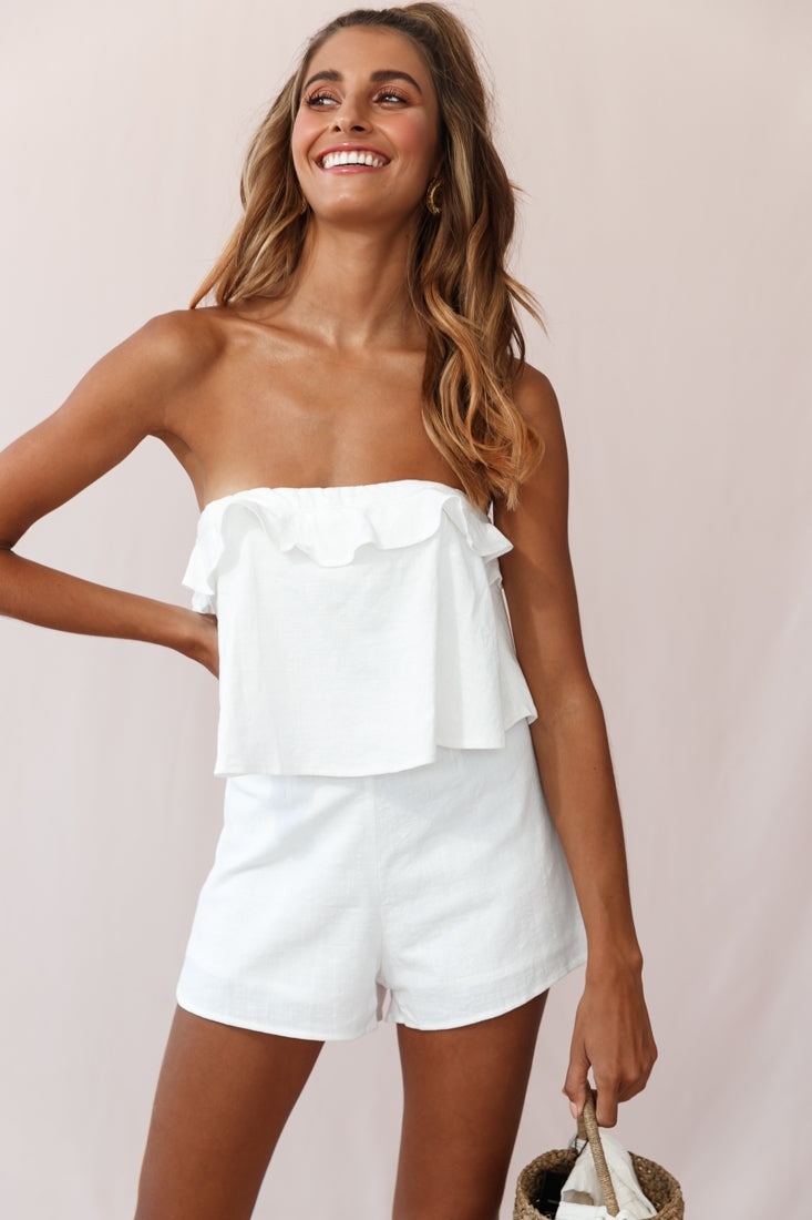 Joey Strapless Tie-Back Romper White by Selfie Leslie