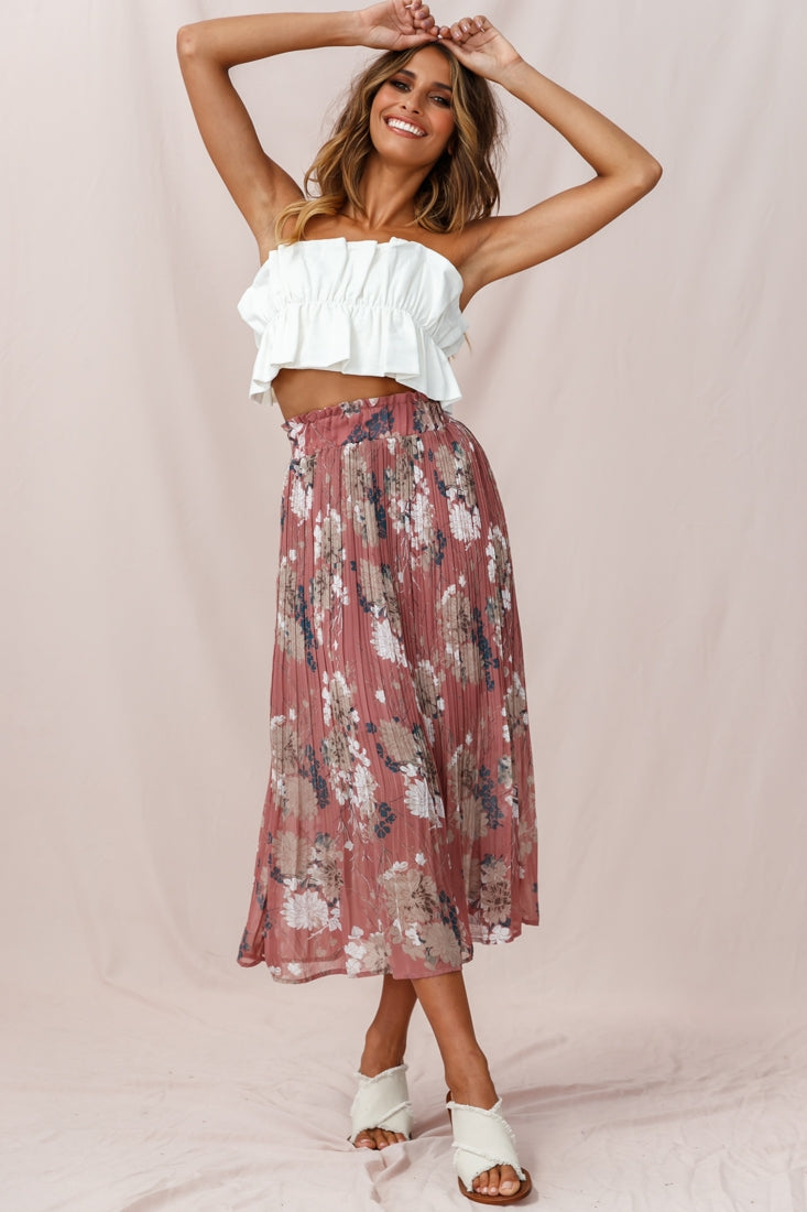 Caroline Accordion Pleat Midi Skirt Rose by Selfie Leslie