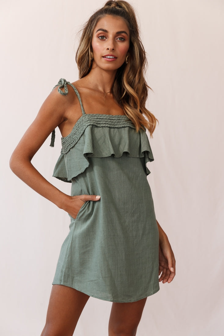 West Braid Detail Ruffle Bust Dress Olive by Selfie Leslie