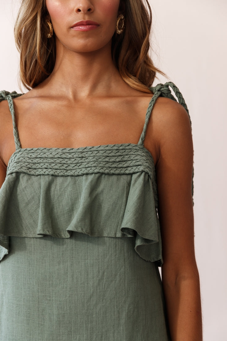 West Braid Detail Ruffle Bust Dress Olive by Selfie Leslie