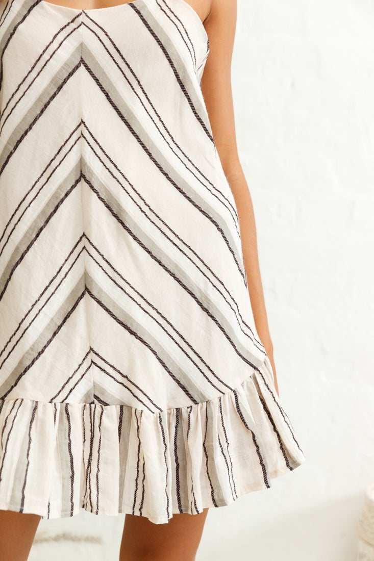 Beni Cami Strap Shift Dress Diagonal Pattern Beige by Selfie Leslie