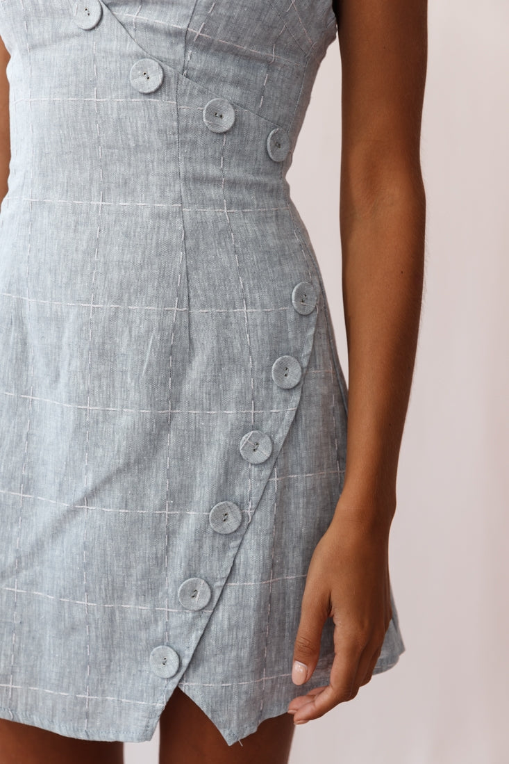 Bijoux Faux Placket Tied Shoulder Dress Square Stitch Grey by Selfie Leslie