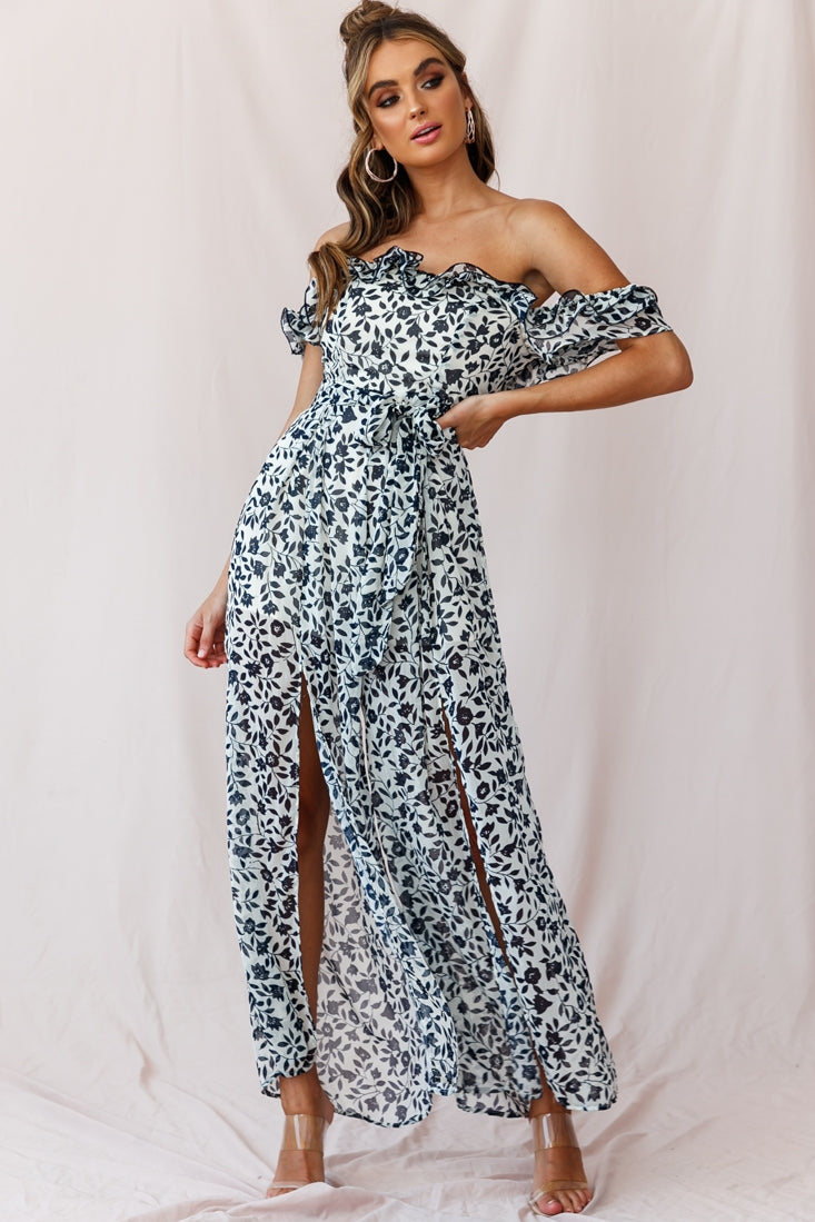 Jazz Bardot Neckline Wide Leg Split Jumpsuit by Selfie Leslie