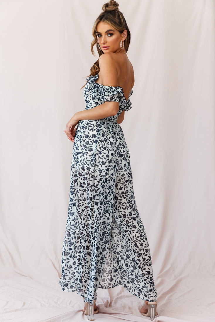 Jazz Bardot Neckline Wide Leg Split Jumpsuit by Selfie Leslie