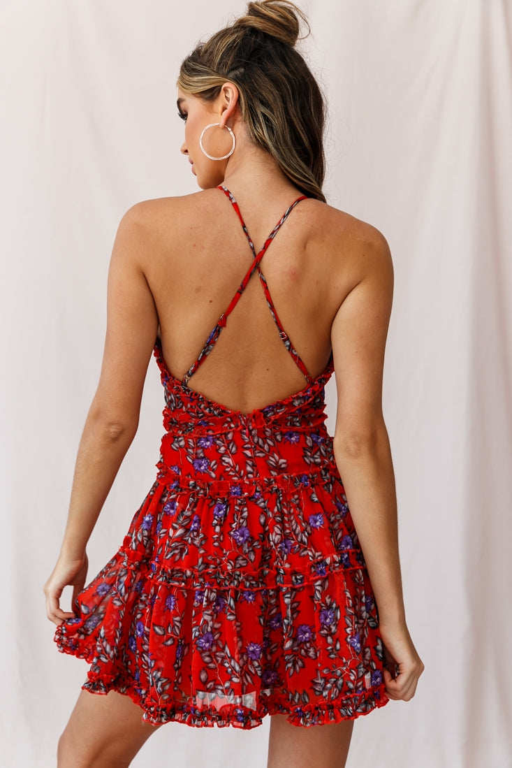 Laney Low Back Cami Strap Dress Red by Selfie Leslie