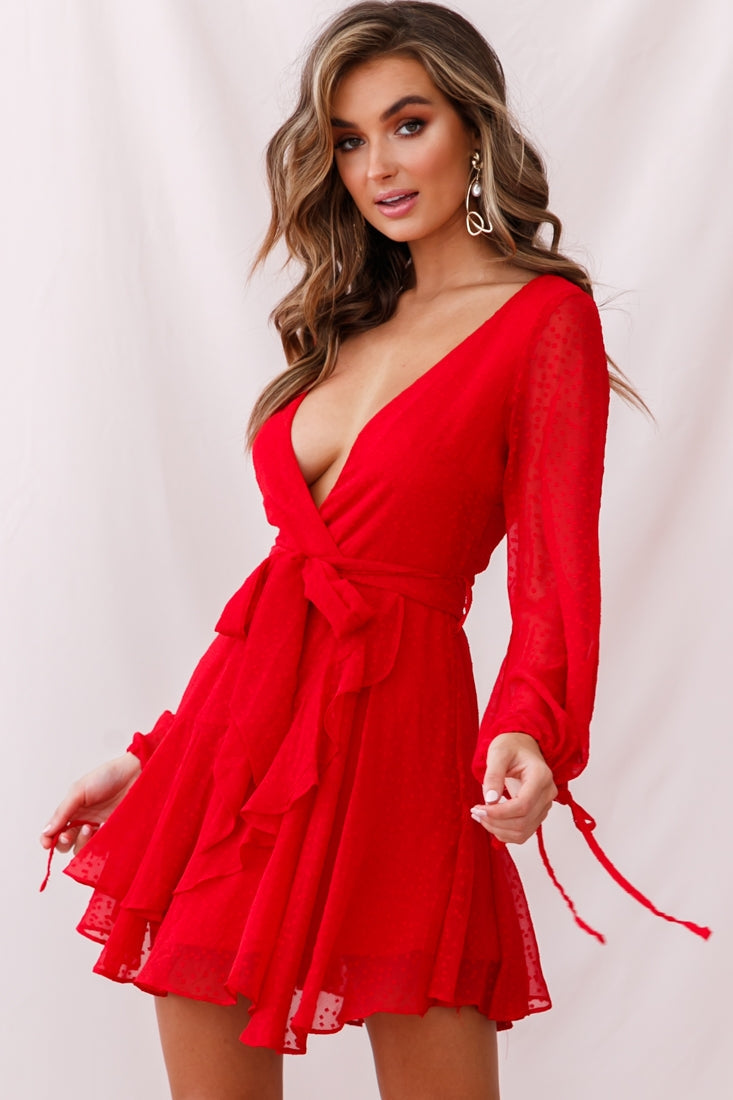 Sheri Hail Spot Chiffon Dress Red by Selfie Leslie