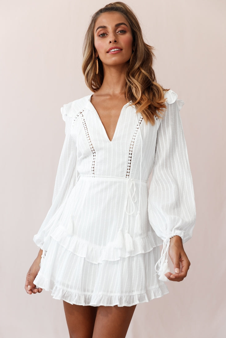 Yours Truly Bell Sleeve Ruffle Dress White by Selfie Leslie