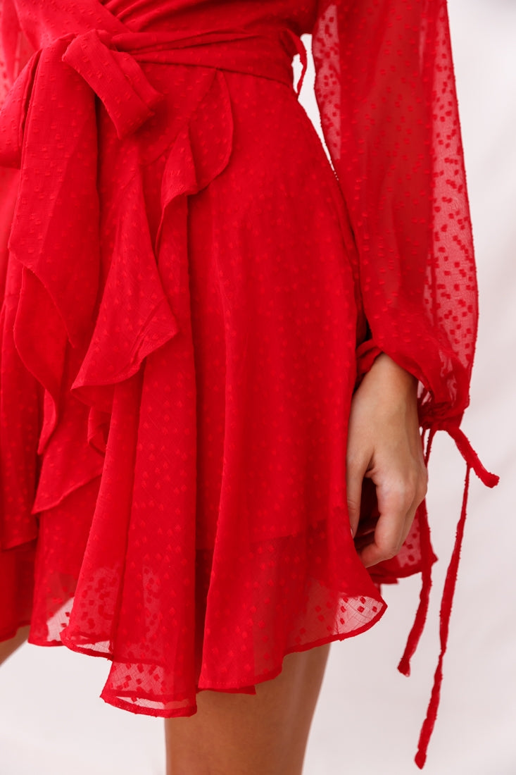 Sheri Hail Spot Chiffon Dress Red by Selfie Leslie