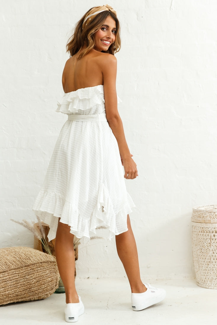 Miffy Double Frill Strapless Midi Dress White by Selfie Leslie