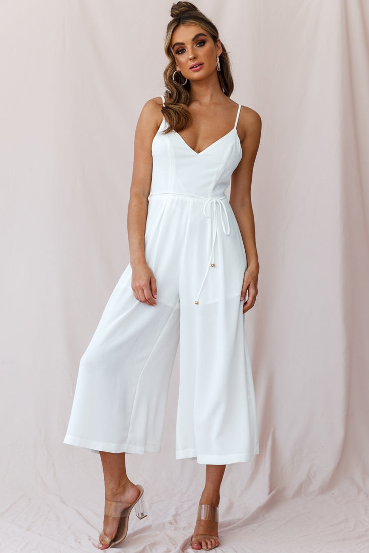 Brighton Low Back Wide Leg Jumpsuit White by Selfie Leslie