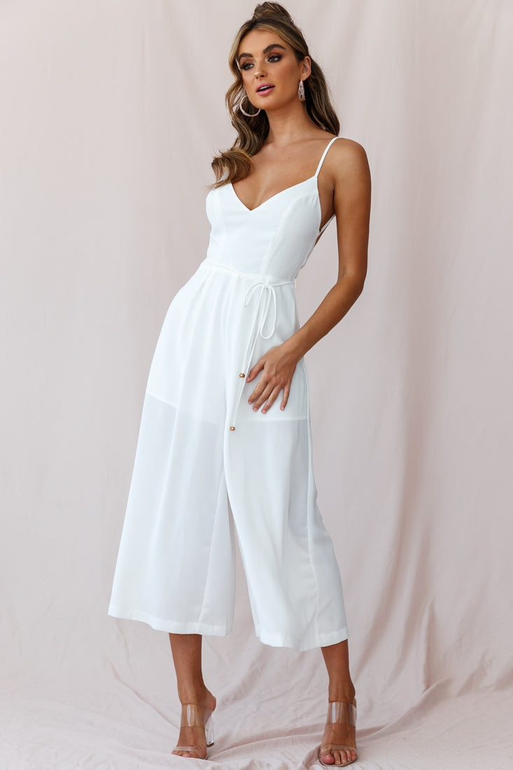 Brighton Low Back Wide Leg Jumpsuit White by Selfie Leslie