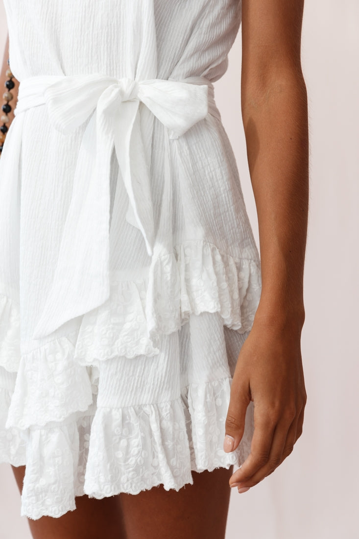 Petrie Ruffle Detail Waist Tie Dress White by Selfie Leslie