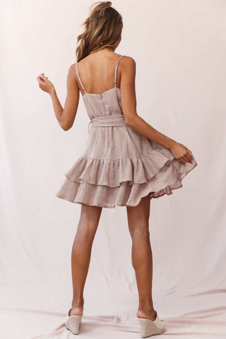 Wilshire Tiered Ruffle Hem Spaghetti Strap Dress Sandalwood by Selfie Leslie