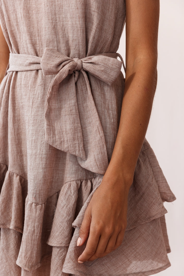 Wilshire Tiered Ruffle Hem Spaghetti Strap Dress Sandalwood by Selfie Leslie