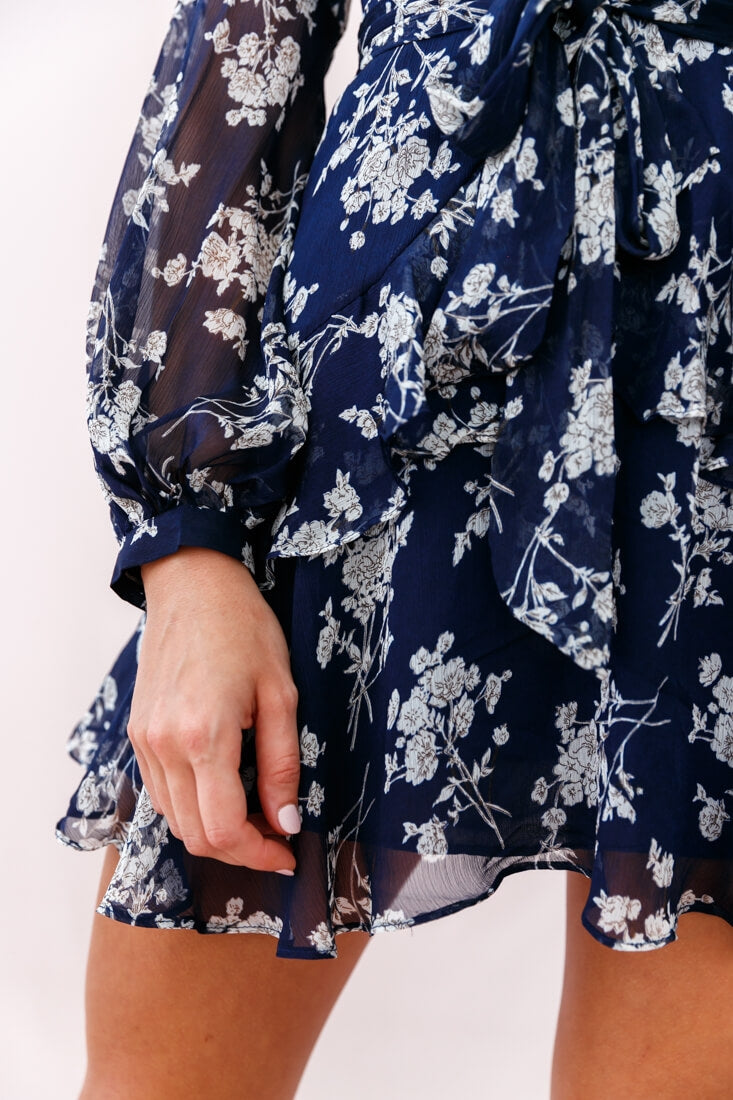 Kerry Layered Balloon Sleeve Dress Navy/White by Selfie Leslie