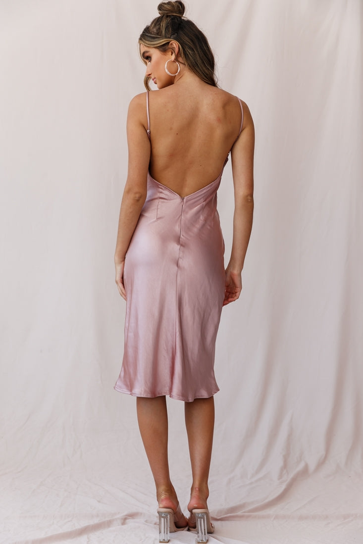 Double Take Draped Bust Midi Dress Rose Gold by Selfie Leslie