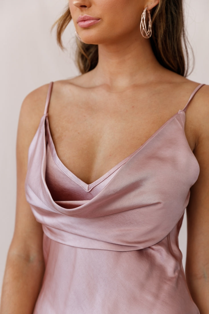 Double Take Draped Bust Midi Dress Rose Gold by Selfie Leslie