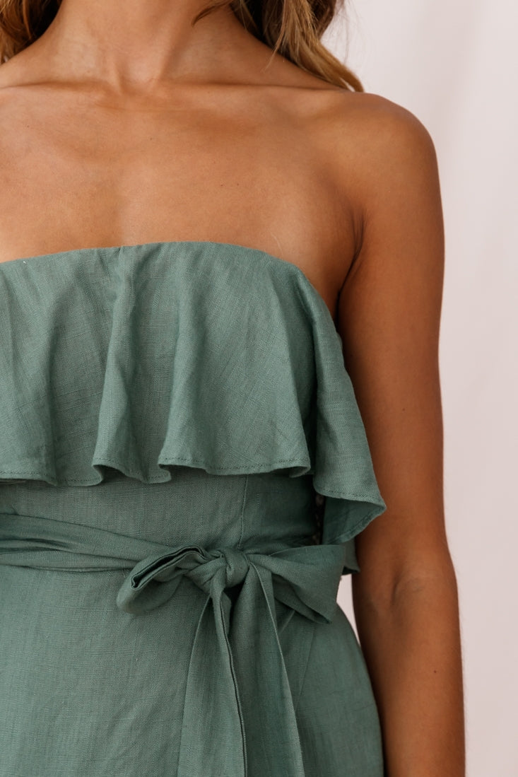 Hamilton Bandeau Ruffle Midi Dress Olive by Selfie Leslie