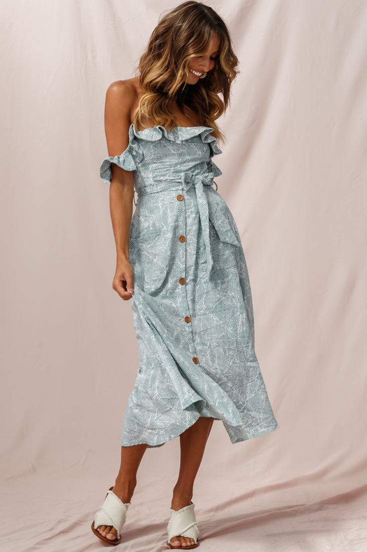 Matisse Off-Shoulder Placket Dress Sage Pattern by Selfie Leslie