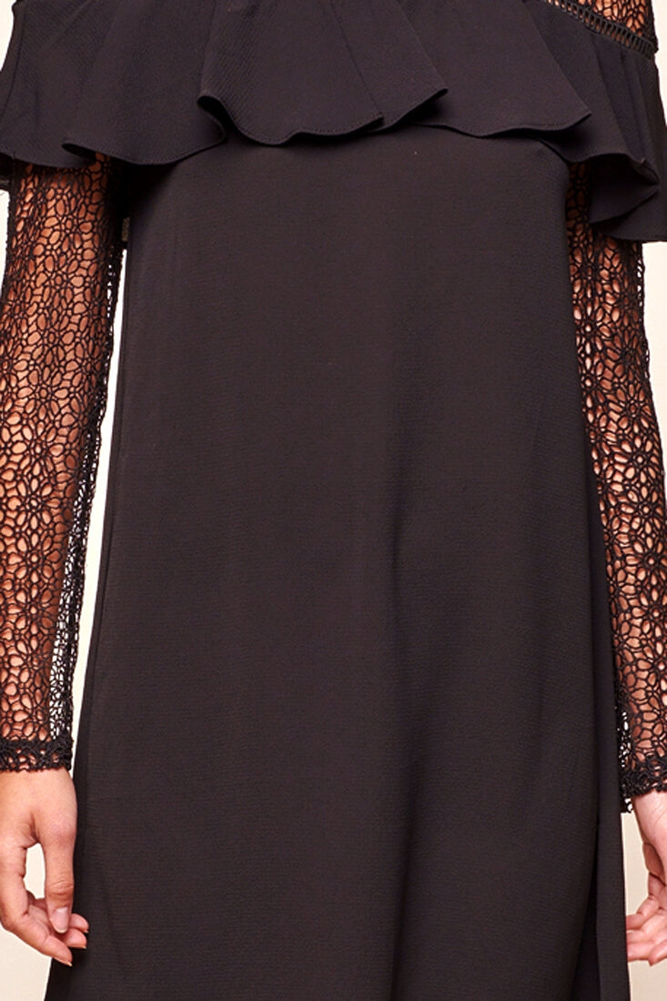 Mendes Lace Detailed High Neck Long Sleeved Dress Black by Selfie Leslie
