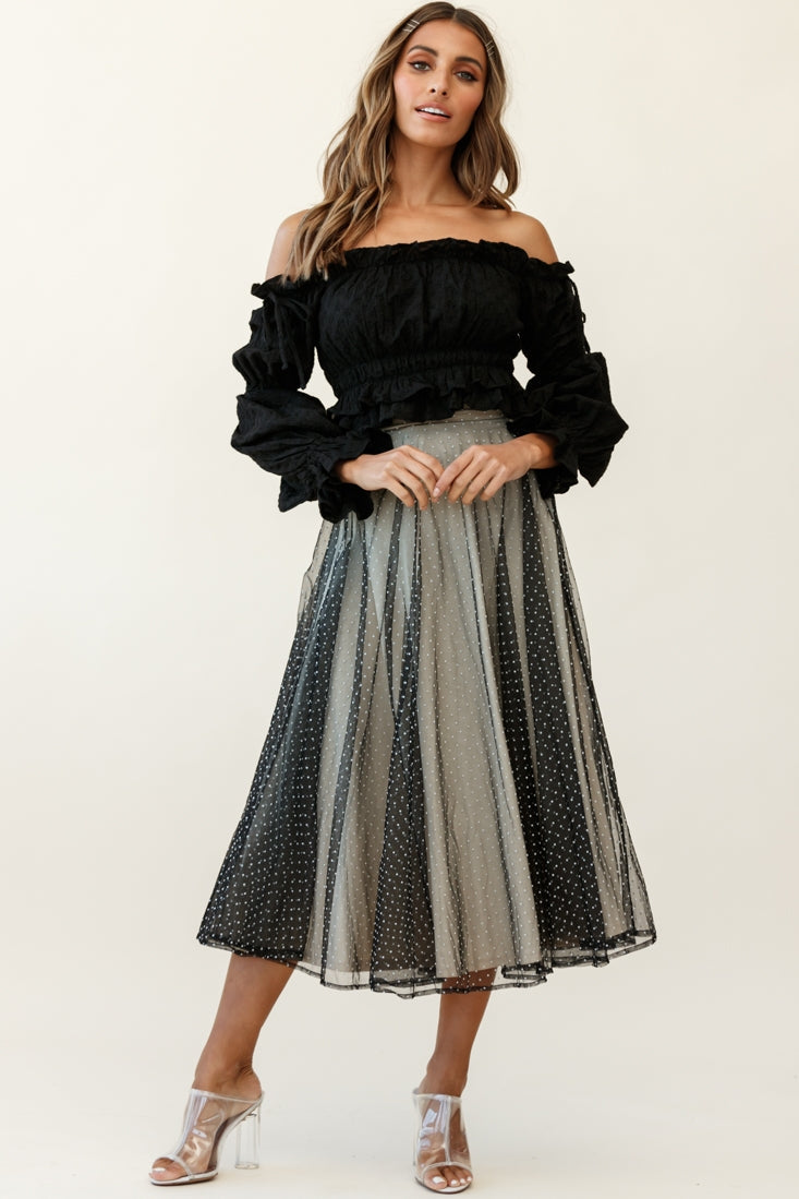 Jasmine Hail Spot Mesh Midi Skirt Black by Selfie Leslie