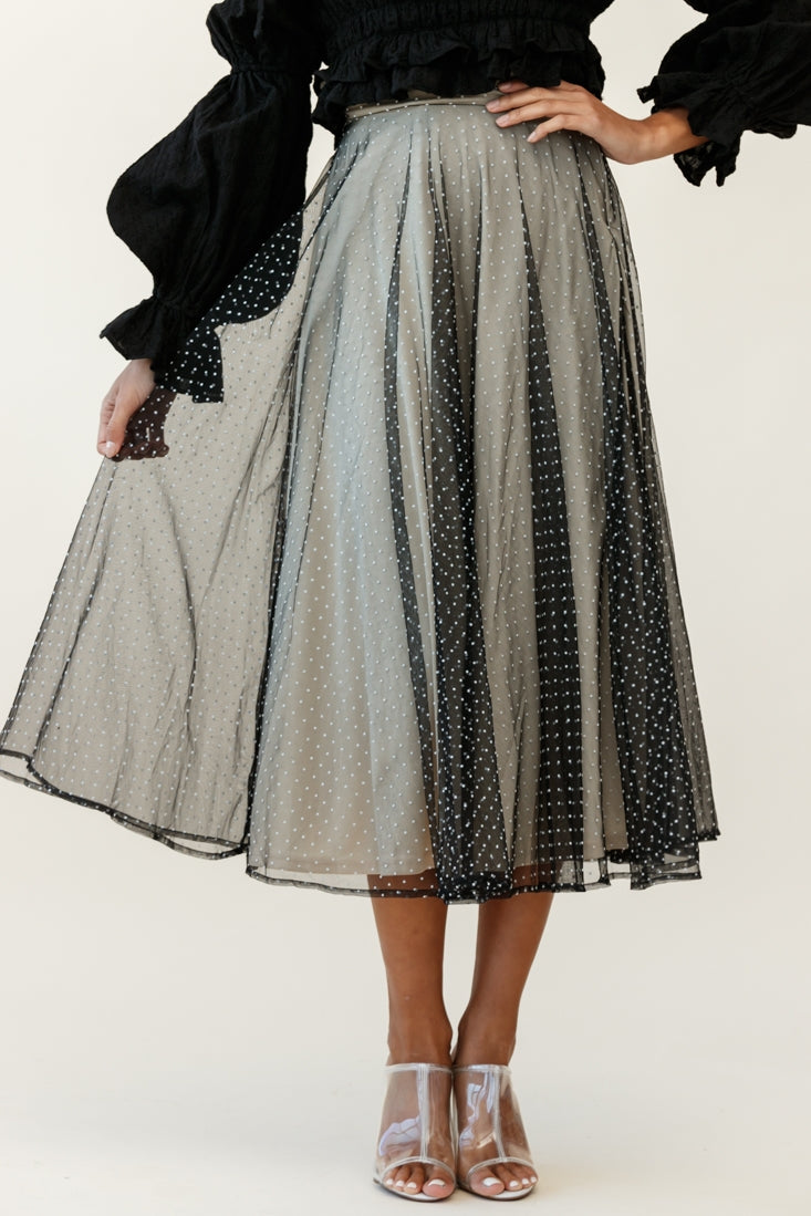Jasmine Hail Spot Mesh Midi Skirt Black by Selfie Leslie