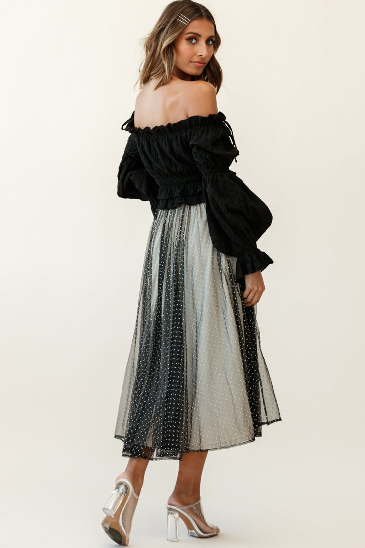 Jasmine Hail Spot Mesh Midi Skirt Black by Selfie Leslie