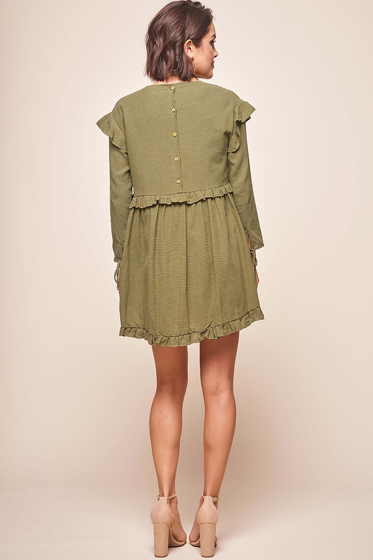 Marion Long Sleeve Shift Dress Khaki by Selfie Leslie
