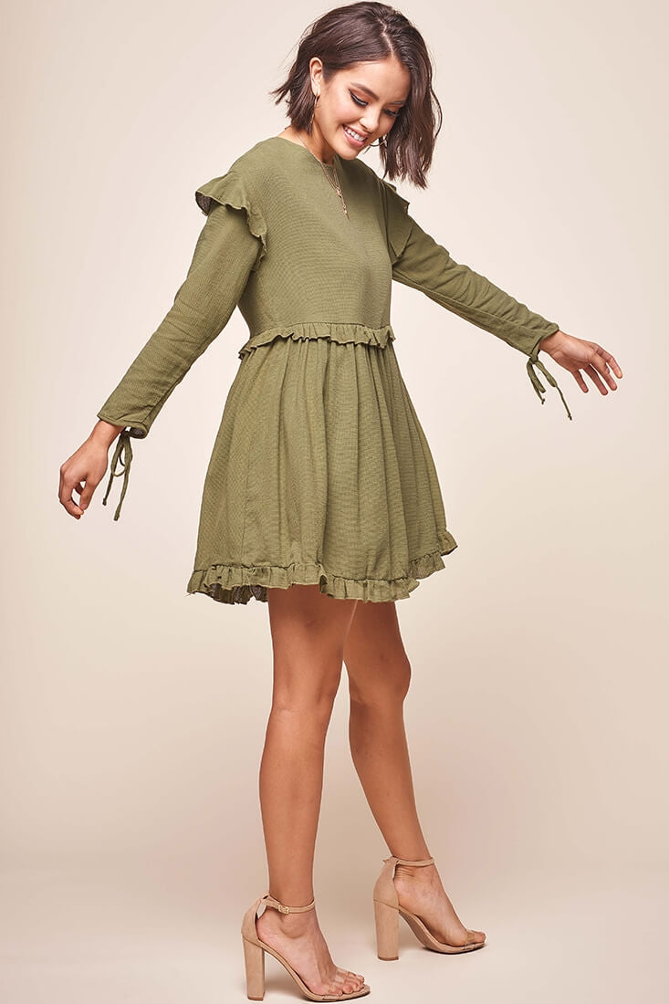 Marion Long Sleeve Shift Dress Khaki by Selfie Leslie