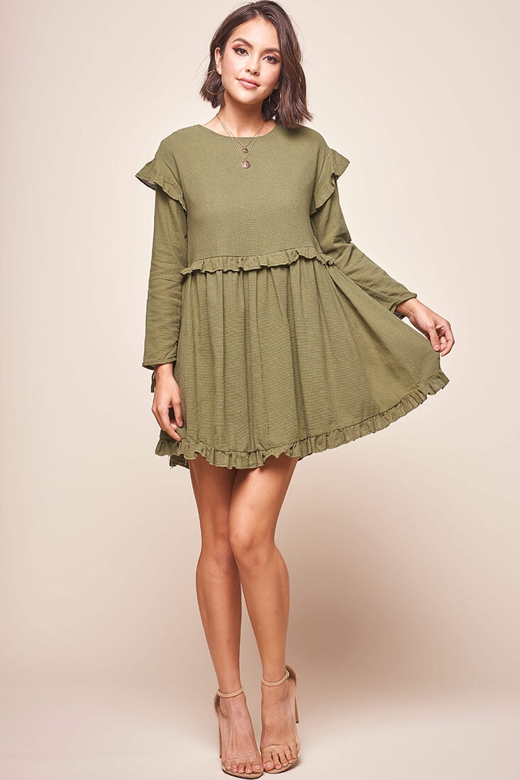 Marion Long Sleeve Shift Dress Khaki by Selfie Leslie